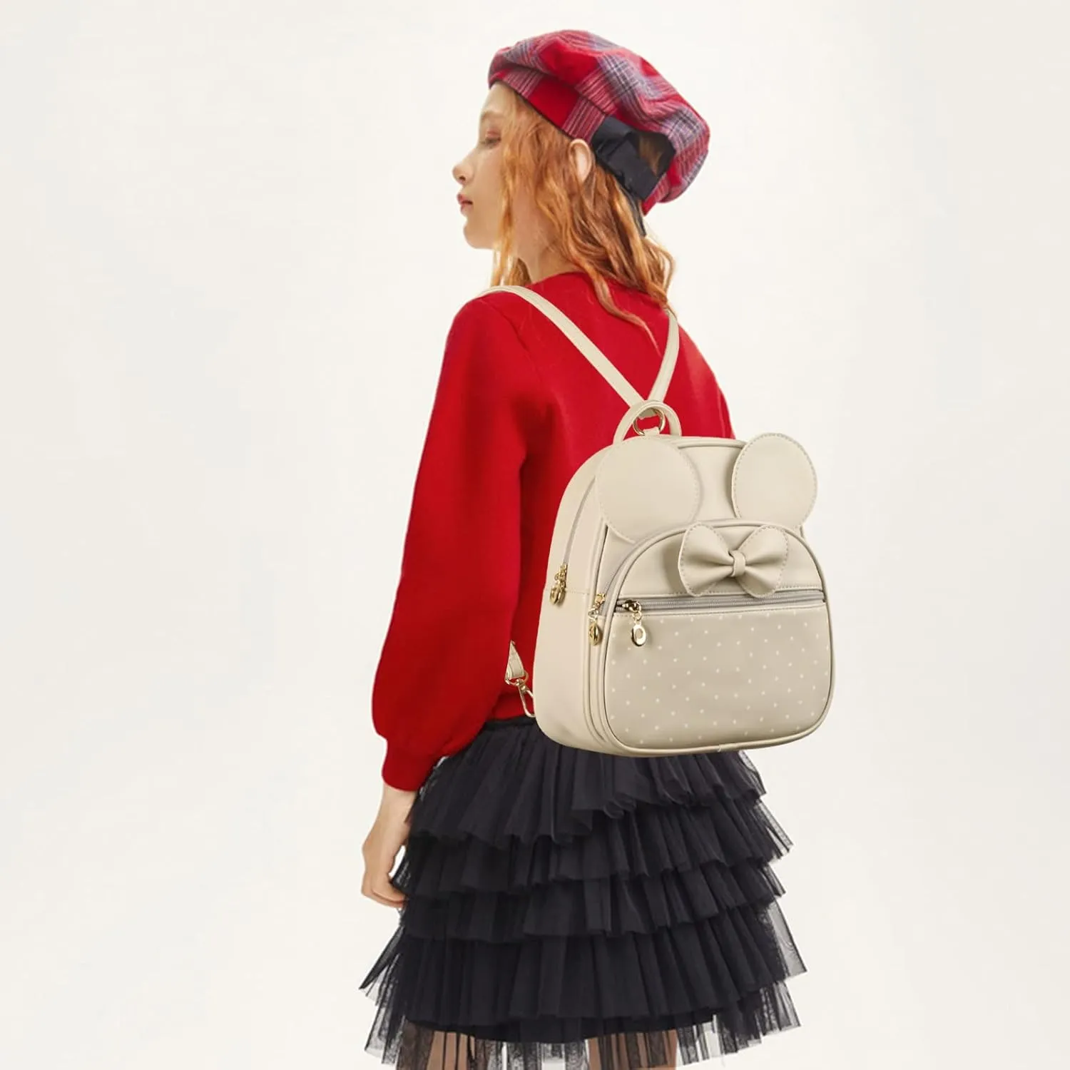 KL928 Girls Mini Backpack Bowknot Polka Dot Cute Daypacks Convertible Shoulder Bag Purse for Women (Beige)
