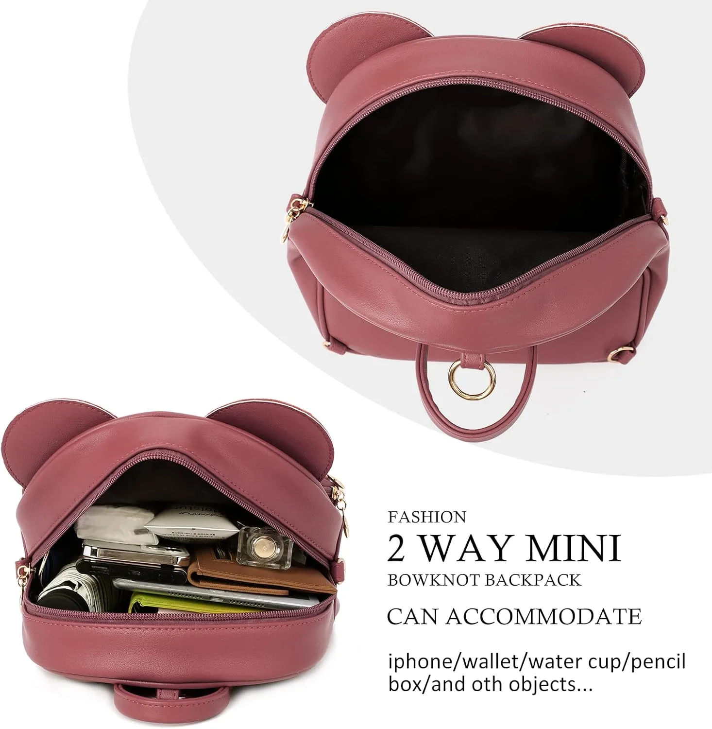 KL928 Girls Mini Backpack Bowknot Polka Dot Cute Daypacks Convertible Shoulder Bag Purse for Women (Red)