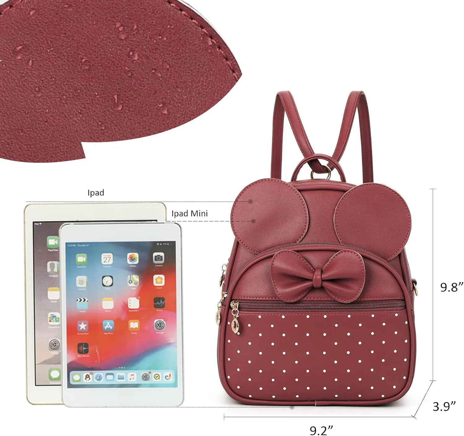 KL928 Girls Mini Backpack Bowknot Polka Dot Cute Daypacks Convertible Shoulder Bag Purse for Women (Red)