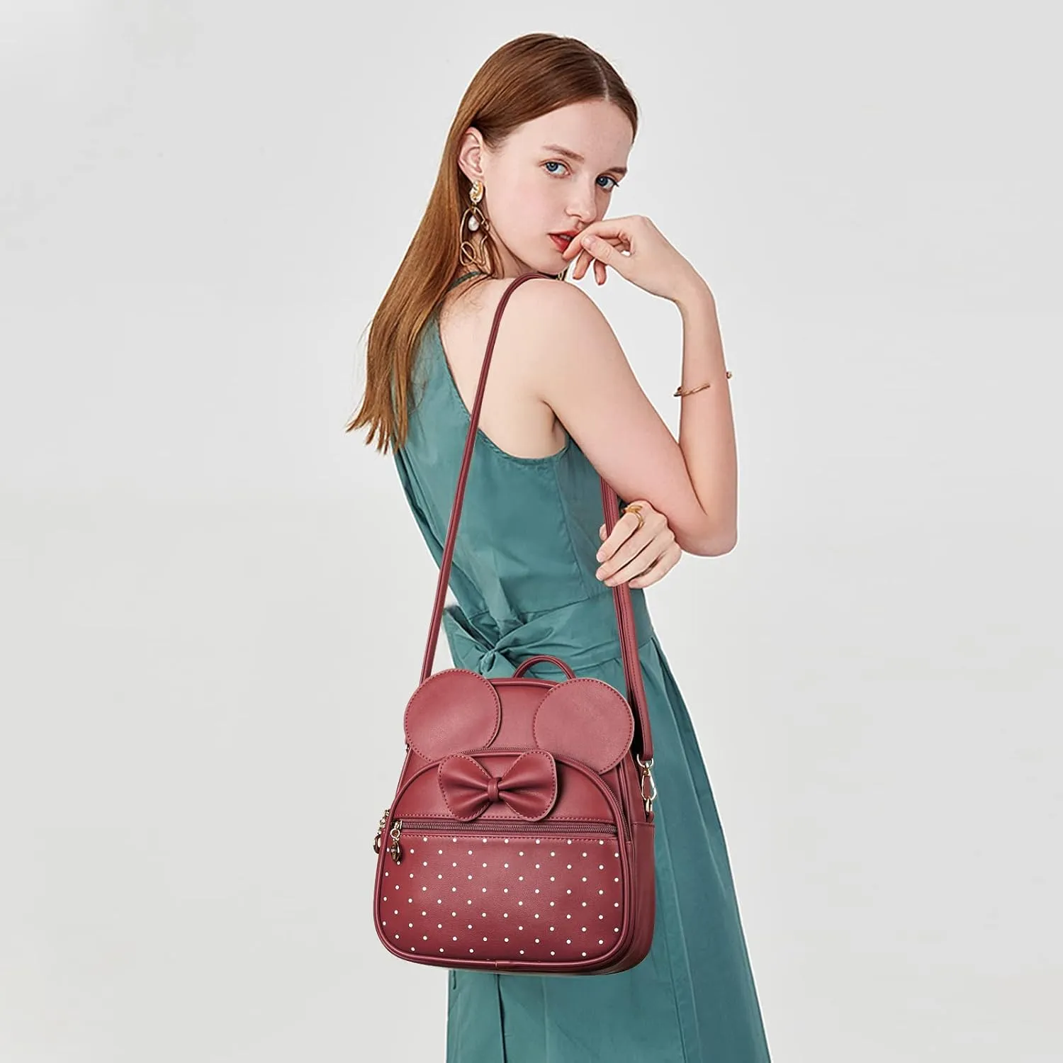 KL928 Girls Mini Backpack Bowknot Polka Dot Cute Daypacks Convertible Shoulder Bag Purse for Women (Red)