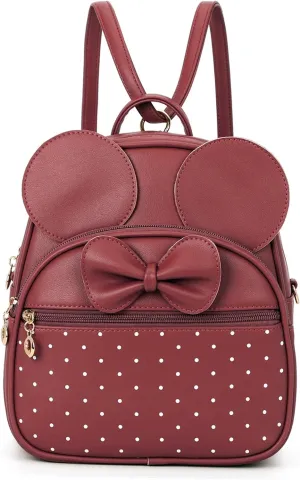 KL928 Girls Mini Backpack Bowknot Polka Dot Cute Daypacks Convertible Shoulder Bag Purse for Women (Red)