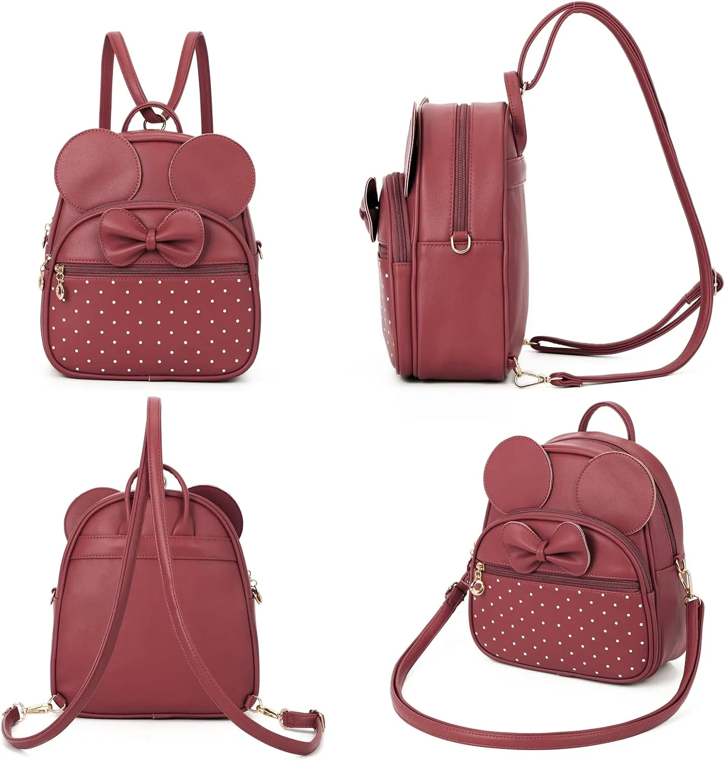 KL928 Girls Mini Backpack Bowknot Polka Dot Cute Daypacks Convertible Shoulder Bag Purse for Women (Red)