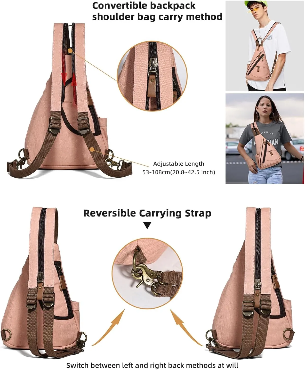 KL928 Sling Bag - Small Crossbody Backpack Shoulder Casual Daypack Rucksack for Men Women