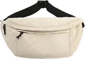 KlaOYer Checkered Fanny Pack for Women Travel Waist Pack Plaid Sling Bag Trendy Fashion Crossbody Purse Belt Chest Handbag (Beige)