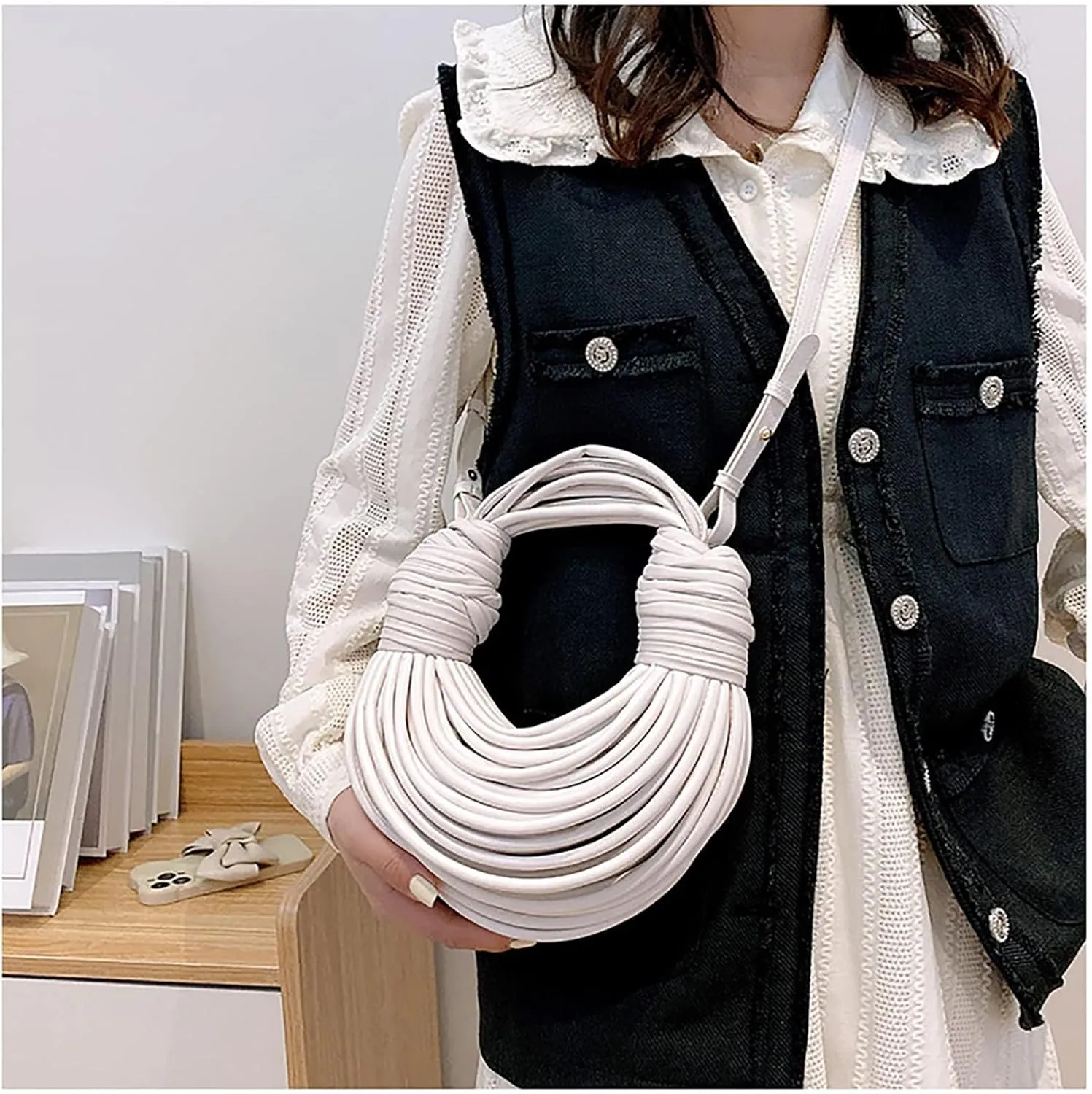 knotted woven tote bag handbag for women Woven Handbag Purse for Women Handwoven Satchel Clutch Purse