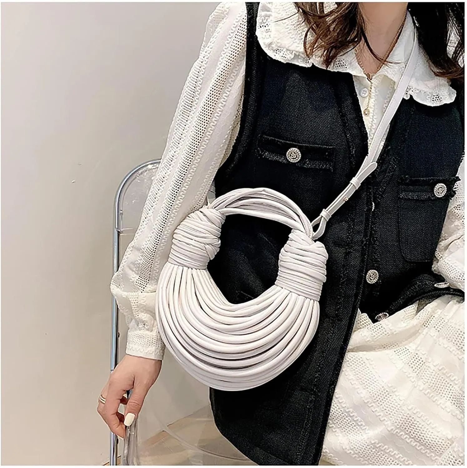 knotted woven tote bag handbag for women Woven Handbag Purse for Women Handwoven Satchel Clutch Purse
