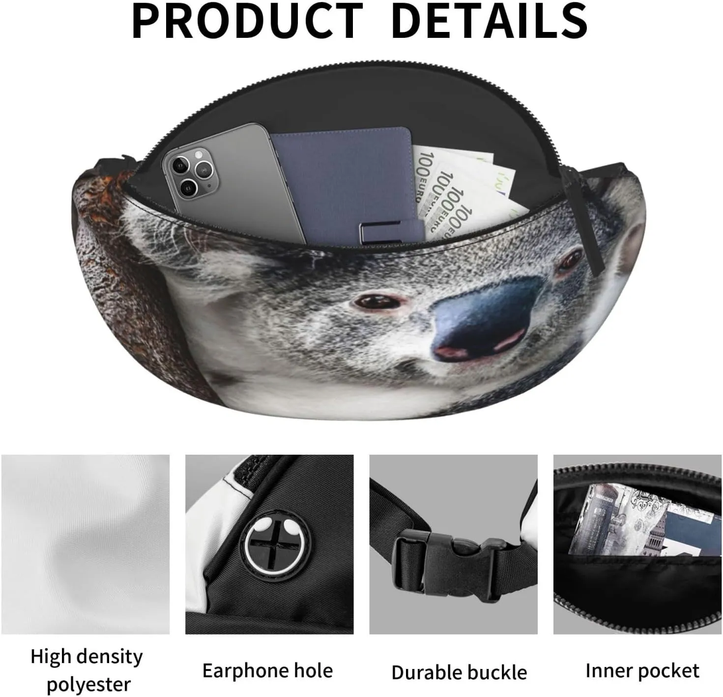 Koala Bear Fanny Pack, Crossbody Waist Packs for Women Men Waist Bags with Adjustable Strap for Travel Running Hiking Sport