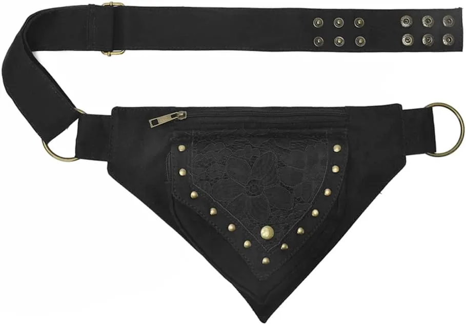 KPYWZER Cotton Waist Bag for Women Fanny Pack Renaissance Faire Festival Lace Utility Hip Belt Waist Bags Womens Travel Outdoors Black
