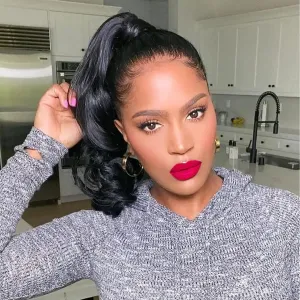 KRSI 14Inch Spiral Curl Short Drawstring Ponytail Extension for Black Women,Curly Black Hair Ponytail Wavy Clip in Ponytail Hair Pieces for Women Ponytail