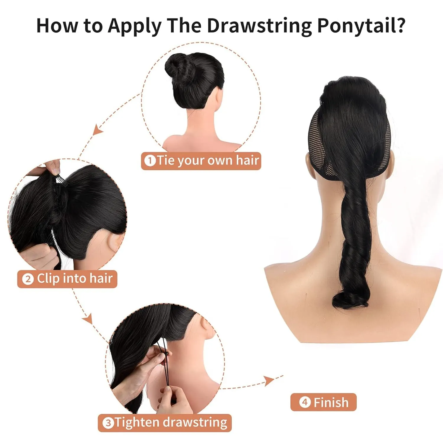 KRSI 14Inch Spiral Curl Short Drawstring Ponytail Extension for Black Women,Curly Black Hair Ponytail Wavy Clip in Ponytail Hair Pieces for Women Ponytail
