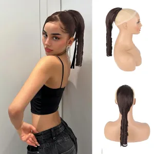 KRSI Brown Curly Drawstring Ponytail Extension for Black Women, 14 Inch Short Spiral Curl Drawstring Ponytail for Black Women Brown Wavy Hair Extensions Ponytails Clip in Ponytail Hair Extensions
