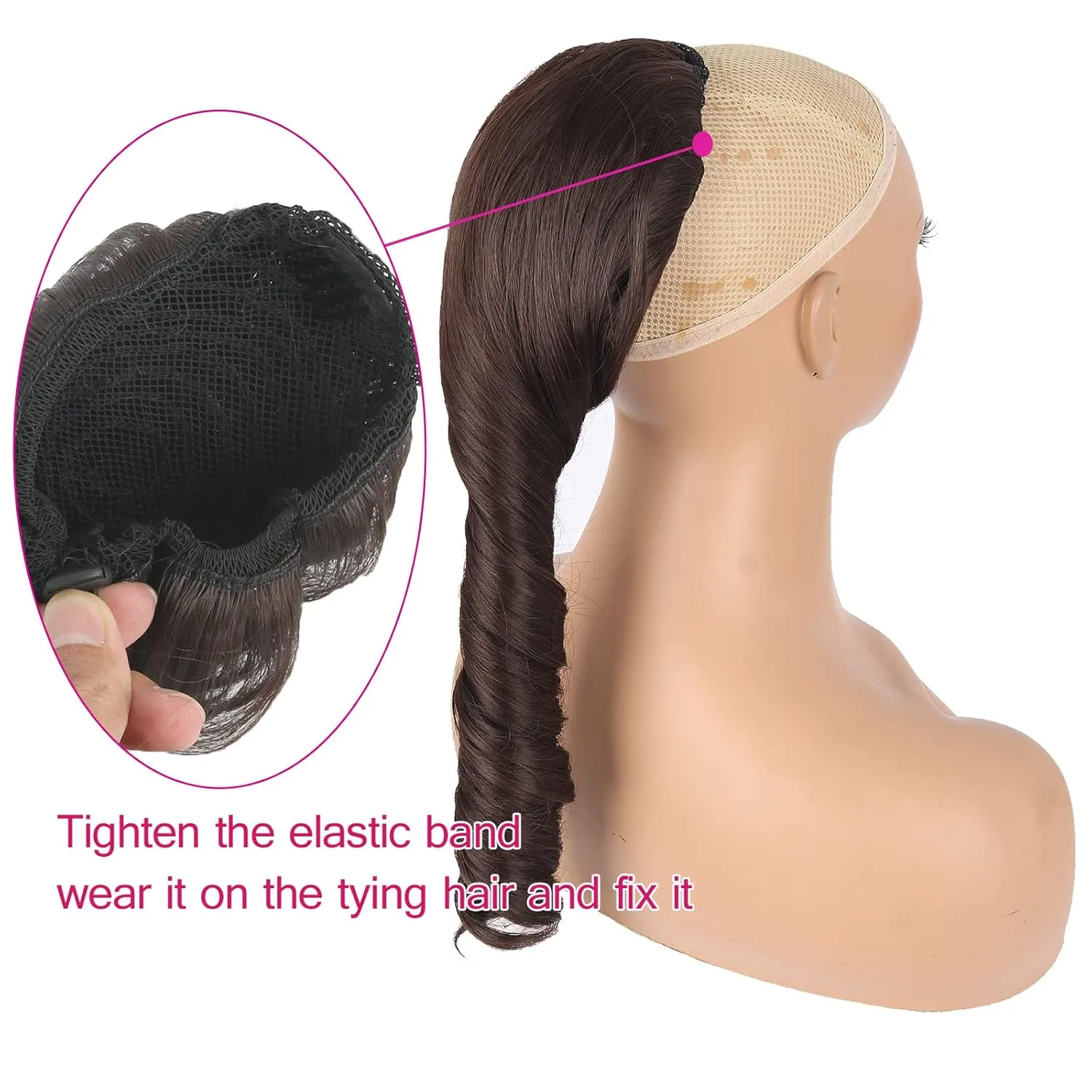KRSI Brown Curly Drawstring Ponytail Extension for Black Women, 14 Inch Short Spiral Curl Drawstring Ponytail for Black Women Brown Wavy Hair Extensions Ponytails Clip in Ponytail Hair Extensions