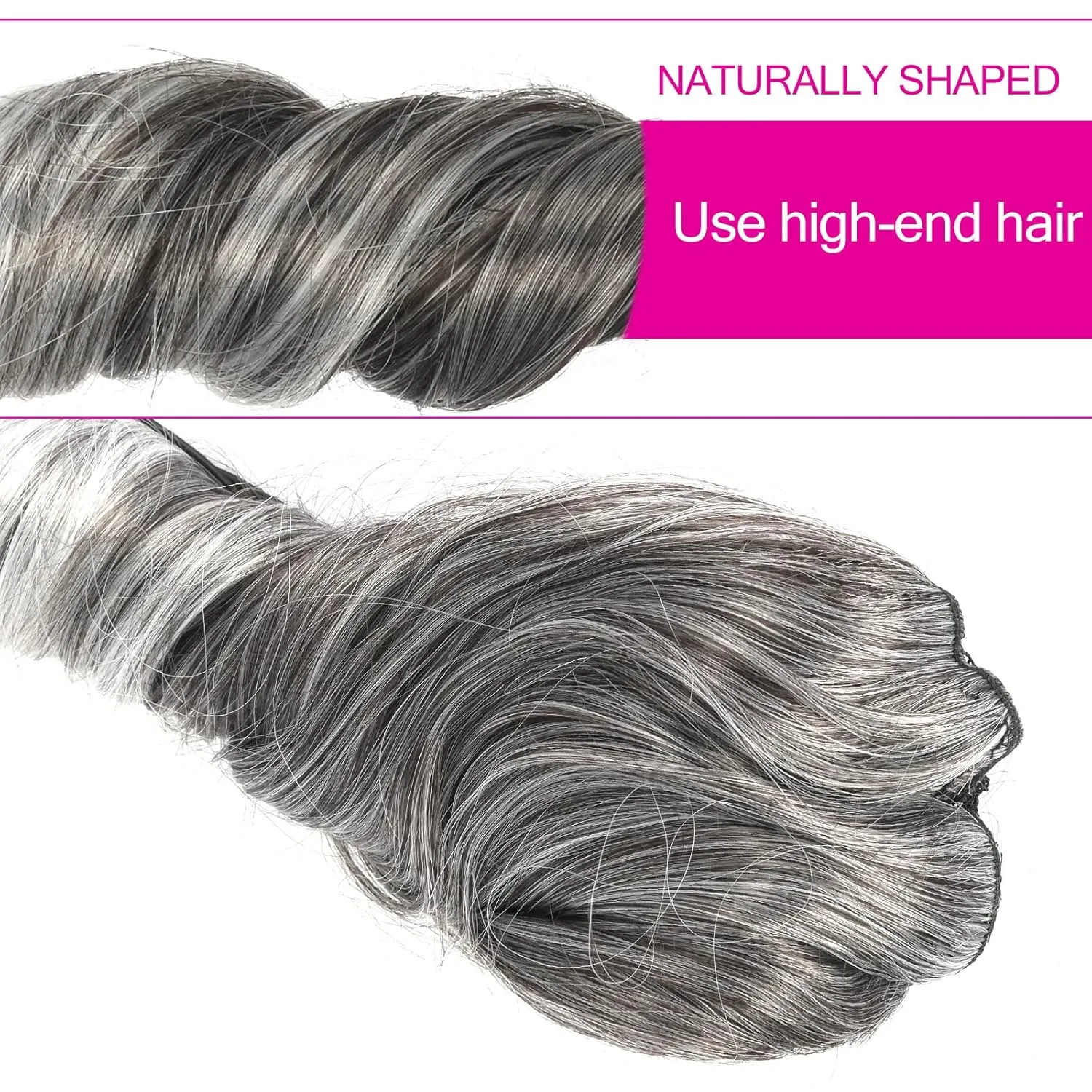 KRSI Salt & Pepper Ponytail Extension - Drawstring Ponytail Clip In for Black Women, Silver Gray, 14 inch