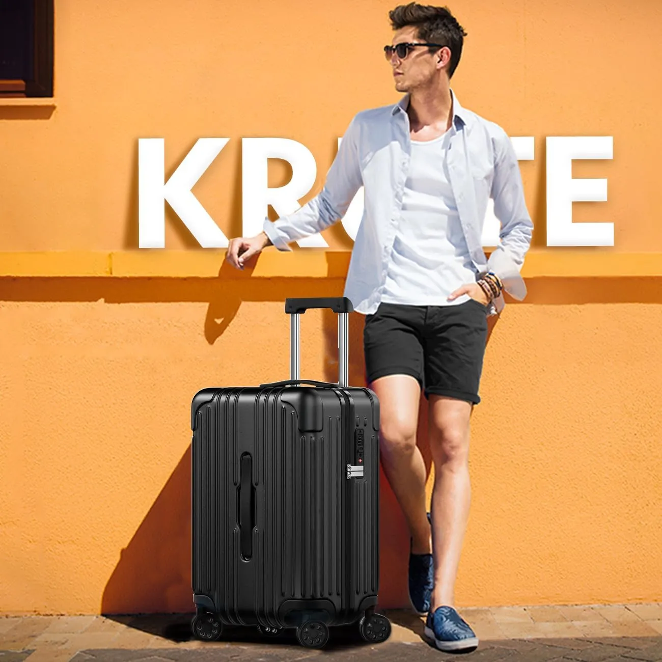 Krute Carry on Luggage PC ABS Suitcases with Double Spinner Wheels 22x14x9 Airline Approved Luggage with TSA Lock 20 Inch (Black)