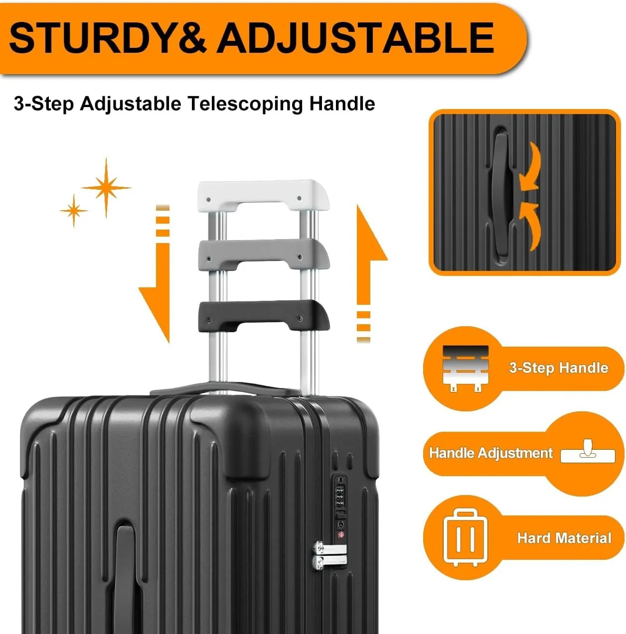 Krute Carry on Luggage PC ABS Suitcases with Double Spinner Wheels 22x14x9 Airline Approved Luggage with TSA Lock 20 Inch (Black)