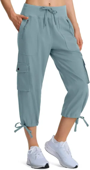 Ksmien Women's Hiking Capris Quick Dry Lightweight Ladies Summer Cargo Pants 8 Pockets for Travel Camping