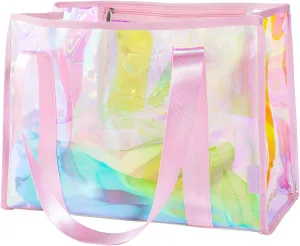 KUAK Large Beach Bag for Women Waterproof Sandproof Tip-Proof Beach Tote Iridescent Bag with Waterproof Pocket for Pool