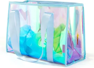 KUAK Large Beach Bag for Women Waterproof Sandproof Tip-Proof Beach Tote Iridescent Bag with Waterproof Pocket for Pool