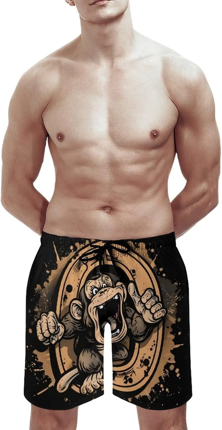 Kung Fu Apes Chimpanzee Monkey Mens Swim Trunks Beach Shorts Quick Dry Bathing Suits and Mesh Lining