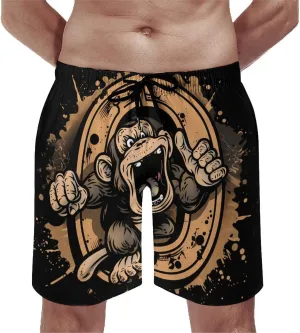 Kung Fu Apes Chimpanzee Monkey Mens Swim Trunks Beach Shorts Quick Dry Bathing Suits and Mesh Lining