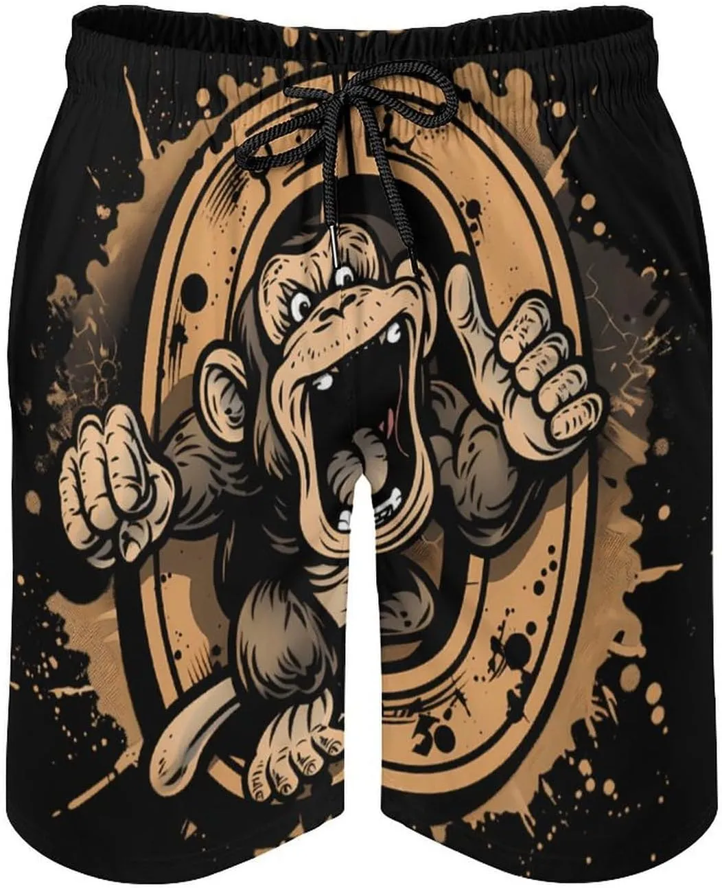 Kung Fu Apes Chimpanzee Monkey Mens Swim Trunks Beach Shorts Quick Dry Bathing Suits and Mesh Lining