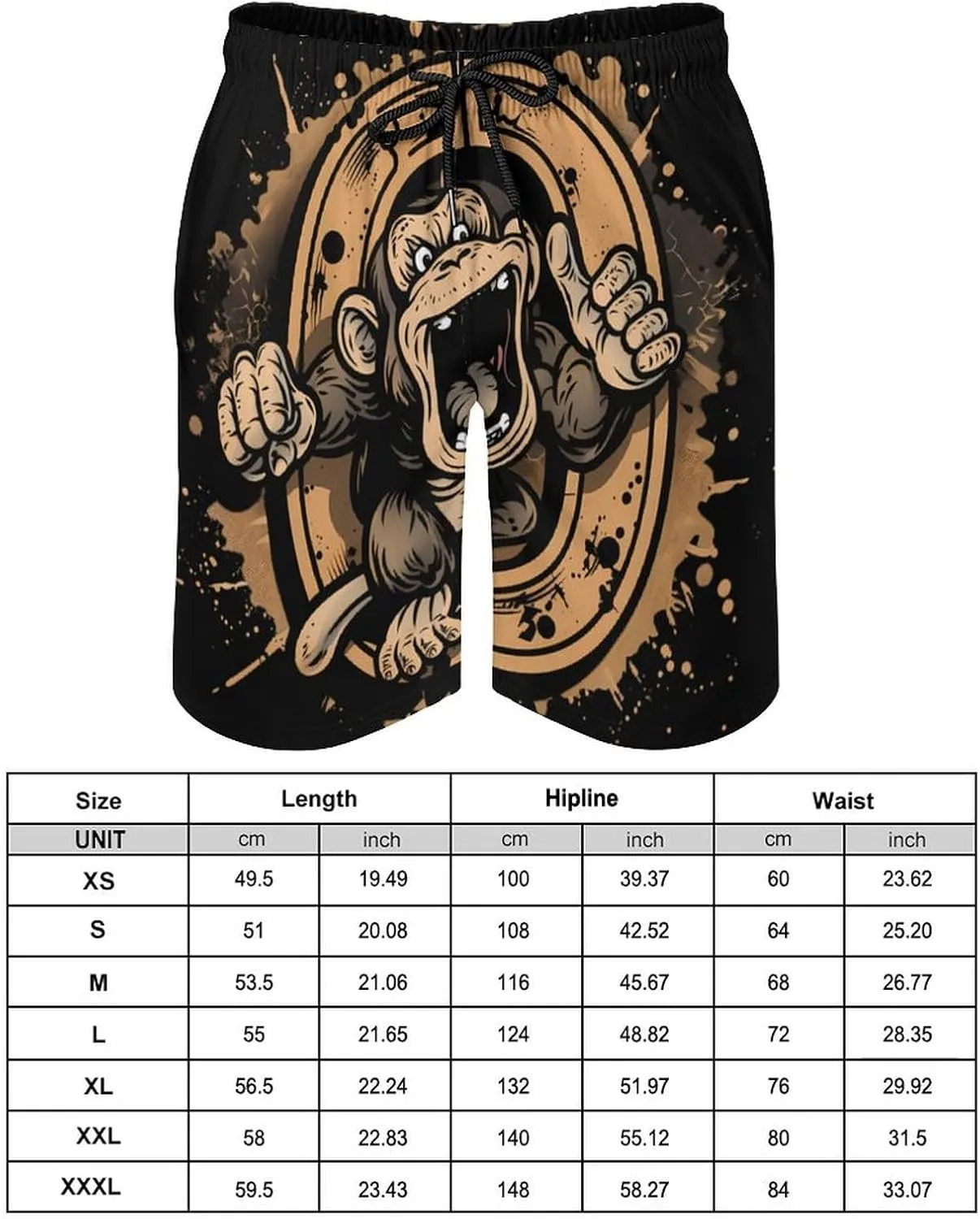 Kung Fu Apes Chimpanzee Monkey Mens Swim Trunks Beach Shorts Quick Dry Bathing Suits and Mesh Lining