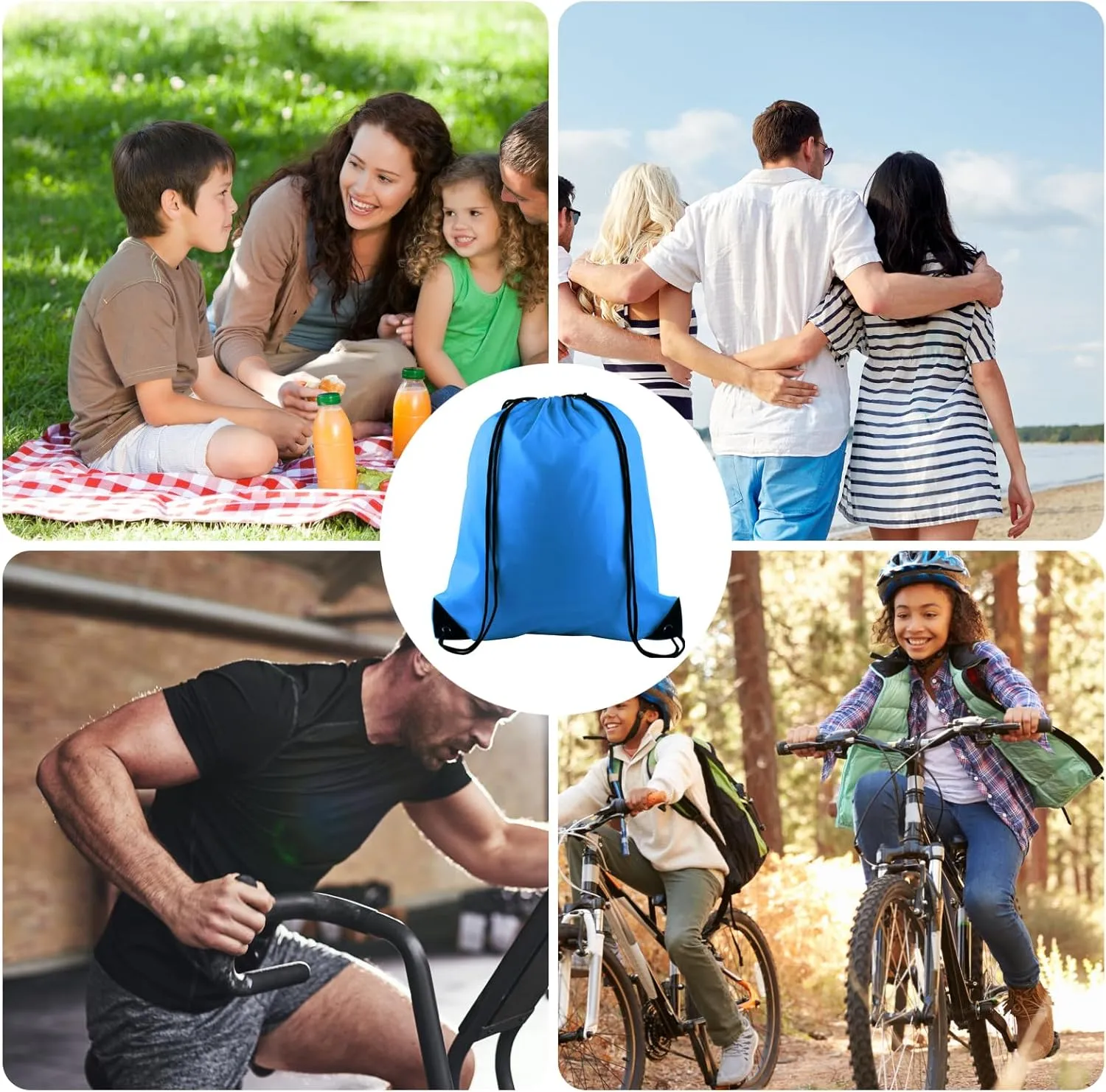 KUUQA 40Pcs Drawstring Backpack Bags Bulk Light Blue Drawstring Bag Foldable Gym Bag Sport Cinch Sack String Backpack Storage Bags for Women Men Shopping Gym Travel Sports