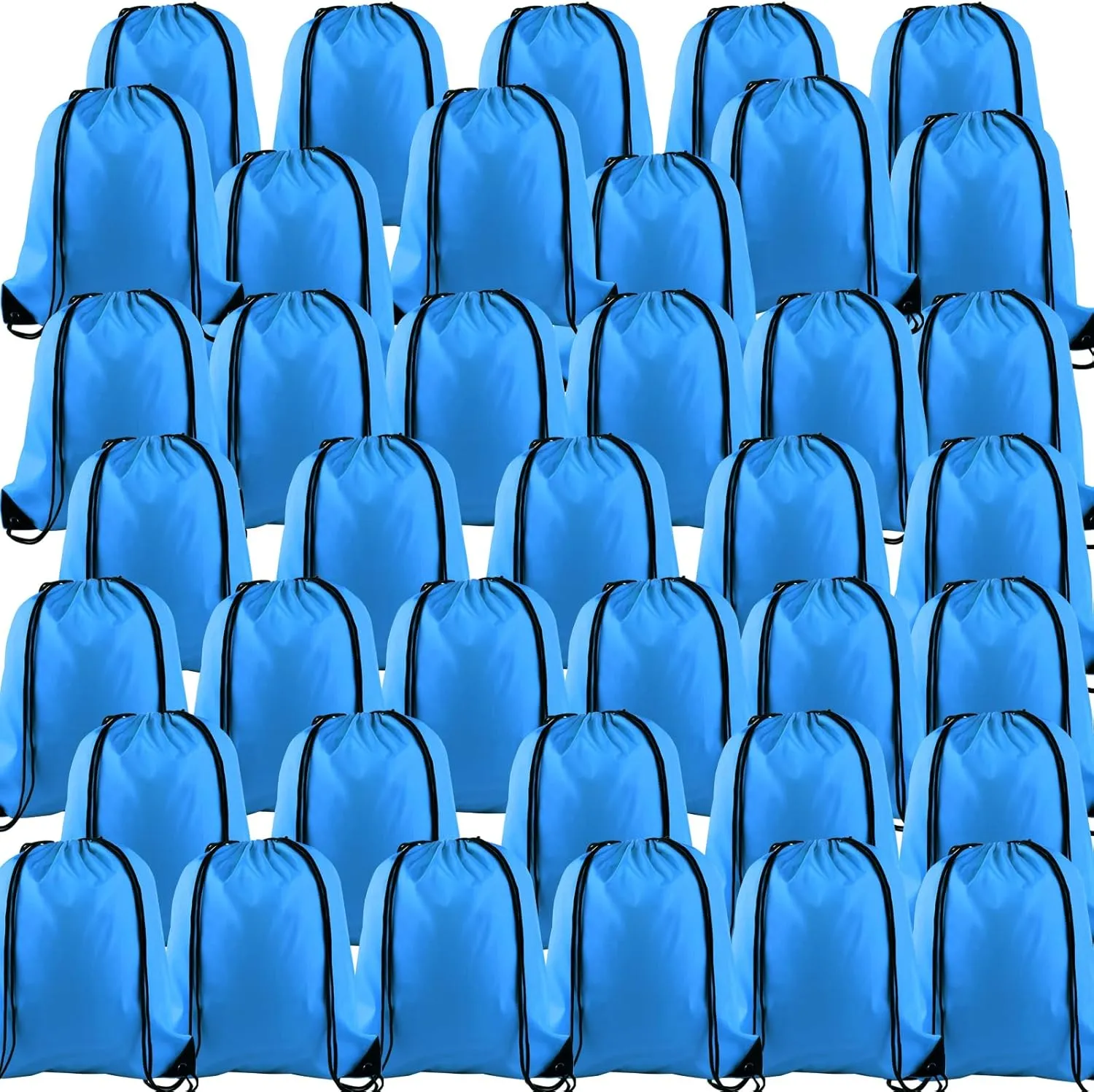 KUUQA 40Pcs Drawstring Backpack Bags Bulk Light Blue Drawstring Bag Foldable Gym Bag Sport Cinch Sack String Backpack Storage Bags for Women Men Shopping Gym Travel Sports