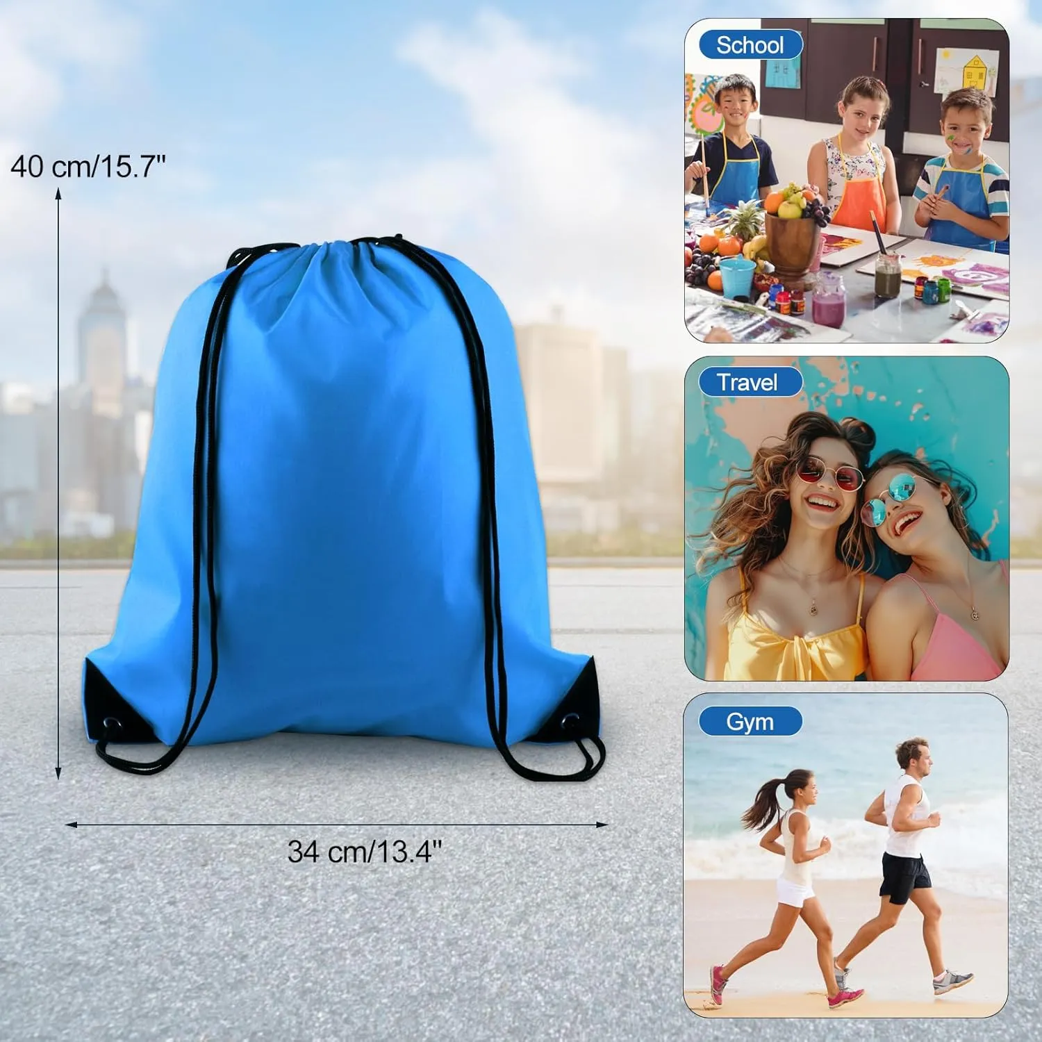 KUUQA 40Pcs Drawstring Backpack Bags Bulk Light Blue Drawstring Bag Foldable Gym Bag Sport Cinch Sack String Backpack Storage Bags for Women Men Shopping Gym Travel Sports