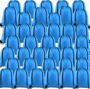 KUUQA 40Pcs Drawstring Backpack Bags Bulk Light Blue Drawstring Bag Foldable Gym Bag Sport Cinch Sack String Backpack Storage Bags for Women Men Shopping Gym Travel Sports