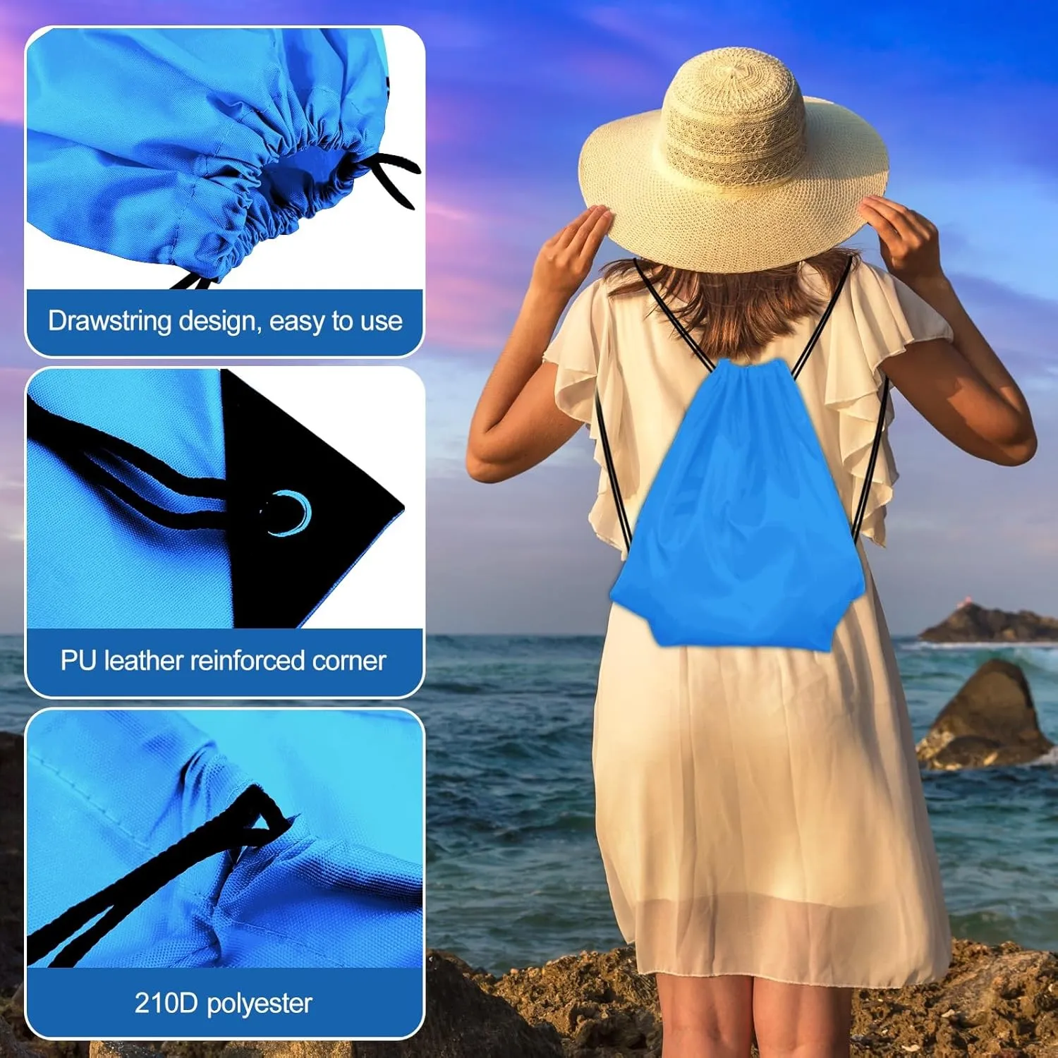 KUUQA 40Pcs Drawstring Backpack Bags Bulk Light Blue Drawstring Bag Foldable Gym Bag Sport Cinch Sack String Backpack Storage Bags for Women Men Shopping Gym Travel Sports