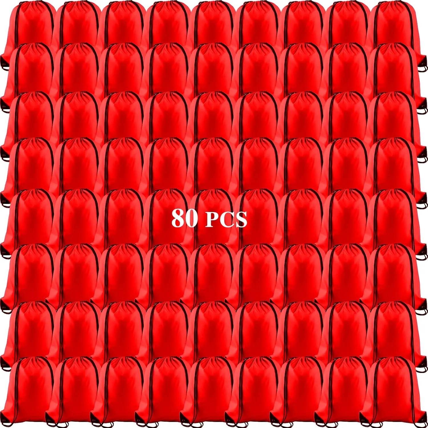 KUUQA 80Pcs Red Drawstring Backpack Bag Sack Drawstring Bags Bulk String Bags Storage Bags for Sport Gym Traveling