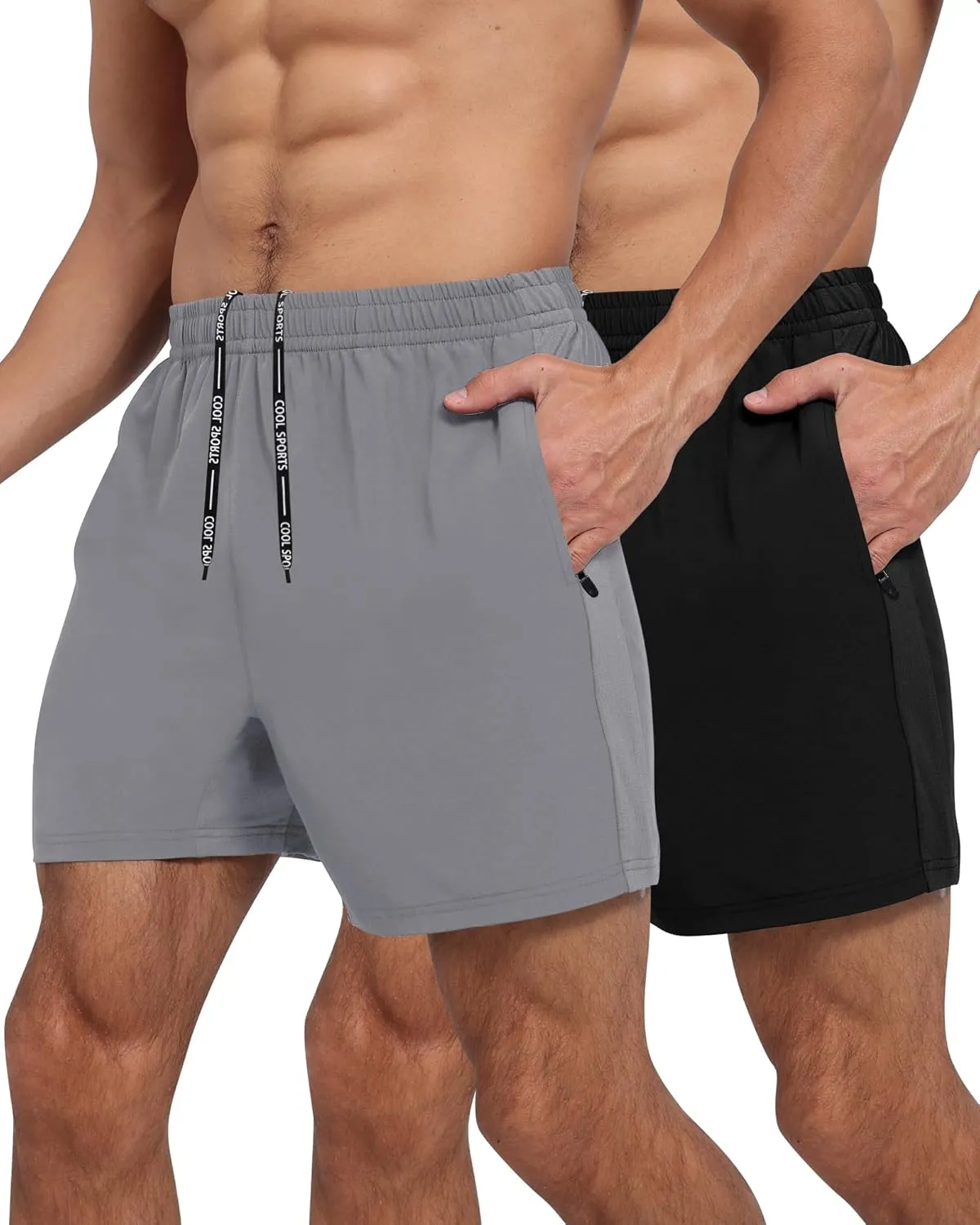 LalaHooK 2 Pack Gym Shorts Men - 5'' Quick Dry Athletic Workout Running Shorts for Casual Basketball with Zipper Pockets