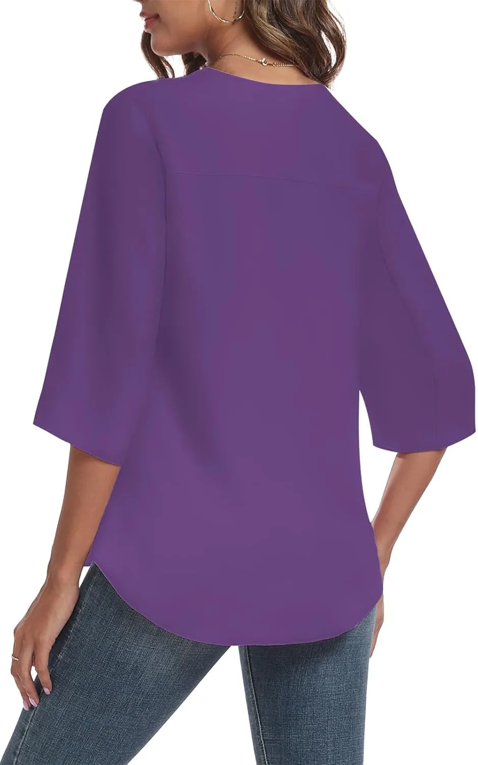LAOLASI Womens Summer Chiffon Blouses 3/4 Sleeve V Neck Casual Loose Work Tops for Leggings 2025 Flowy Dressy Tshirts