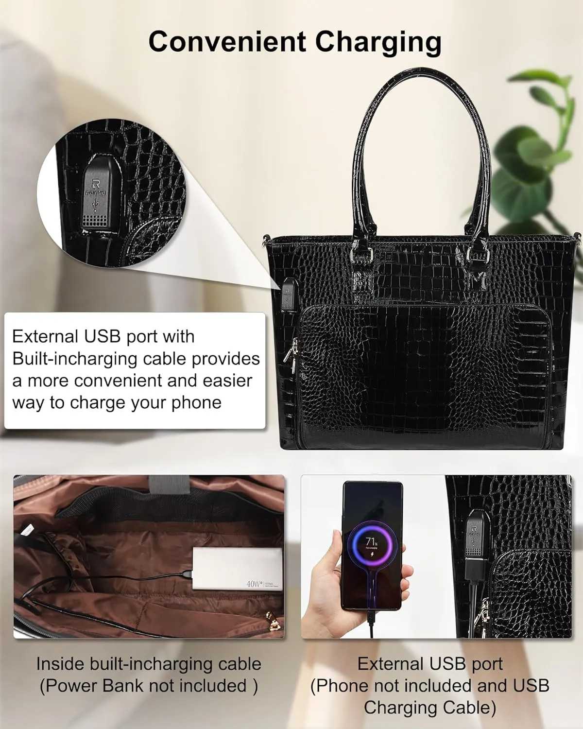 Laptop Tote Bag for Women 17.3 Inch Waterproof Leather Large Laptop Bag Gifts for Women Girls Business Office Work Briefcase Stylish Computer Bags Handbag Satchel Shoulder Bag with USB Charging Port