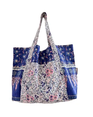 Large Beach Bag in Navy/Pink Print | Navy/Pink Print