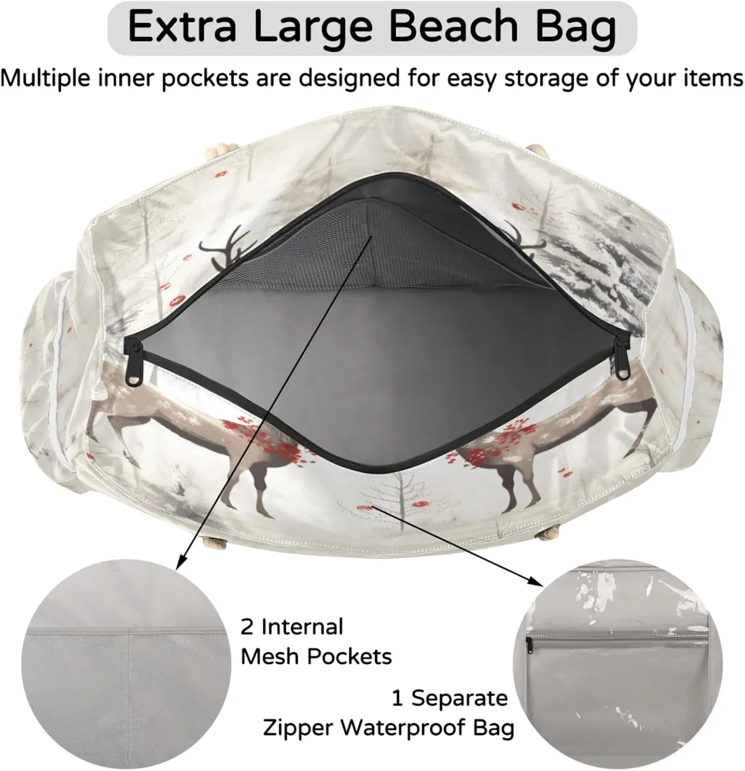 Large Beach Tote Bags with Zipper, Beach Bag for Women, Waterproof Sandproof Pool Swim Bags, Travel Tote Bag