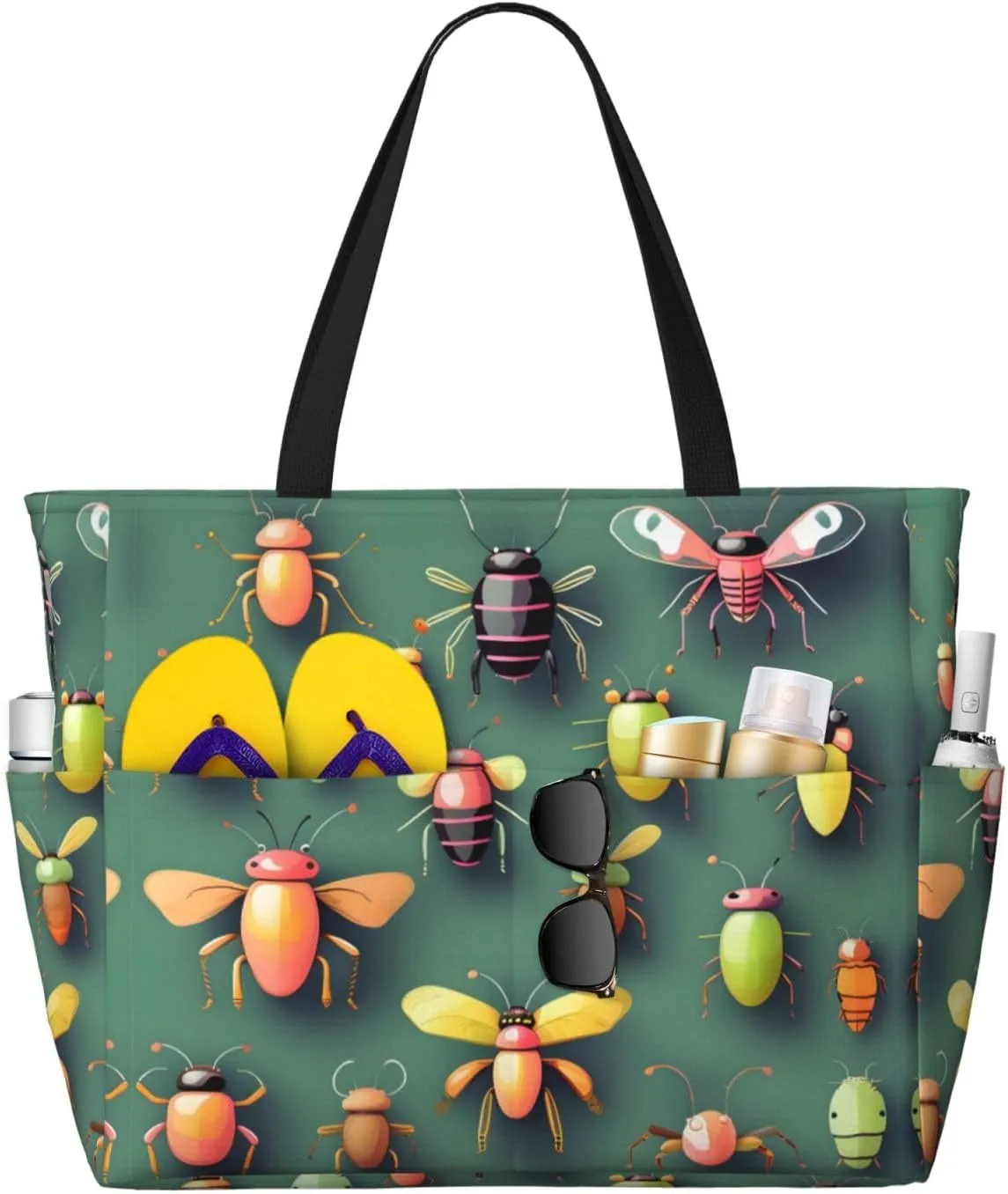 Large Capacity Beach Bag - print Waterproof Travel Bag Insect Atlas Multi-Pocket Tote for Vacation Gym Women
