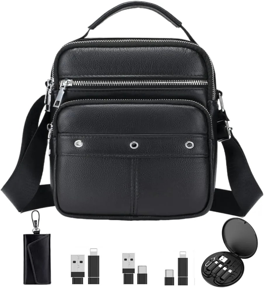 Large-Capacity Cowhide Men's Messenger Bag, Business Leather Shoulder Bag. Gift for Men for Boyfriends,Husbands,Father,Lover