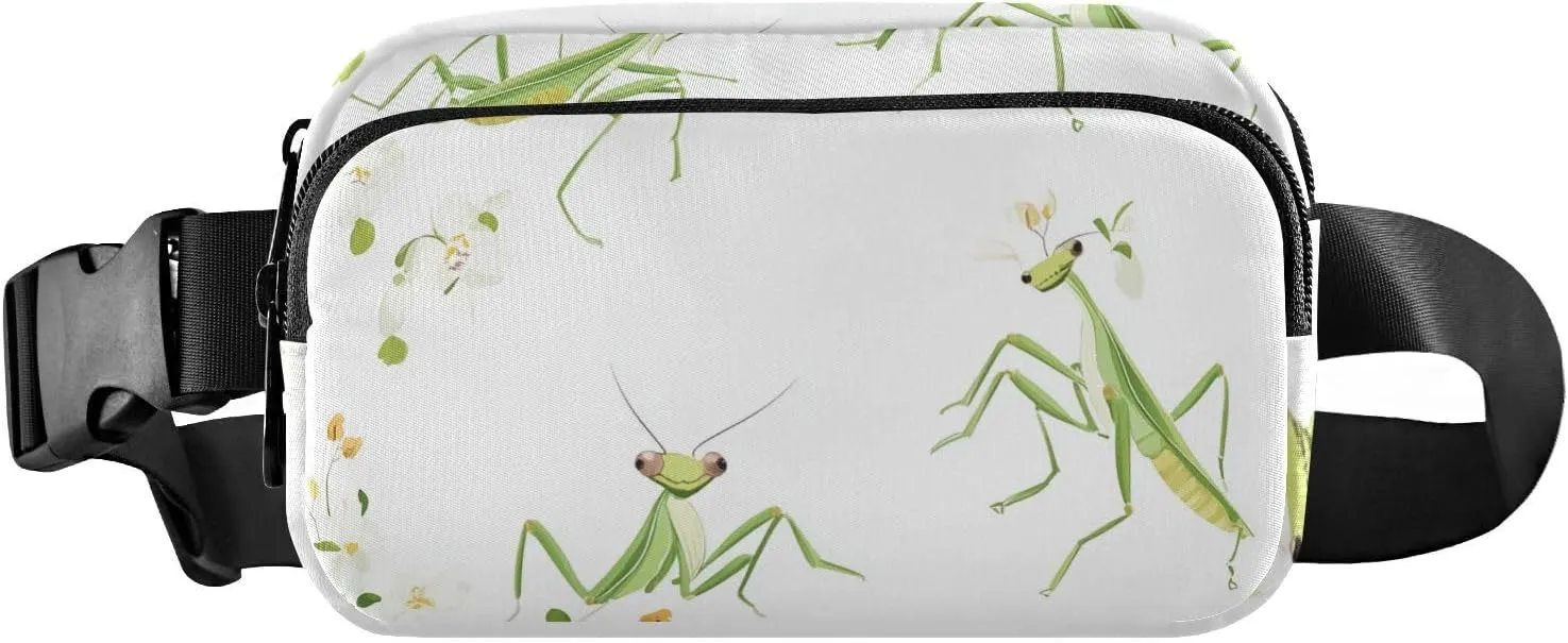 Large Capacity Fanny Pack, Cartoon Funny Mantis White, Women Men Waist Packs, Crossbody Sport Bags Bum Bag Belt with Adjustable Strap for Travel Running Hiking
