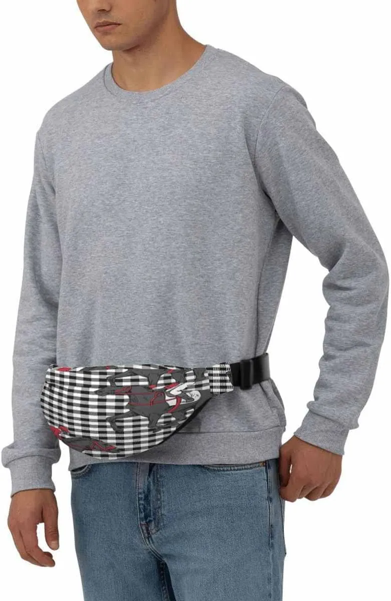 Large Crossbody Bag Waistpack Black White Beautiful Horse Rider Running Checkered Cartoon Leisure Sports Fanny Pack Zipper Bag for Running, Travel