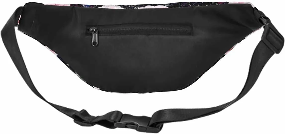 Large Crossbody Bag Waistpack Pink Wild Rose Flowers Clorful Leaf Blossom Beautiful Leisure Sports Fanny Pack Zipper Bag for Running, Travel