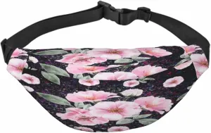 Large Crossbody Bag Waistpack Pink Wild Rose Flowers Clorful Leaf Blossom Beautiful Leisure Sports Fanny Pack Zipper Bag for Running, Travel