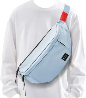 Large Crossbody Fanny Pack for Women Men,Waterproof Waist Bag Pack with Adjustable Strap & 5-Zipper Pockets,Light Blue