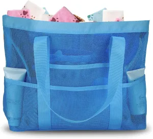 Large Mesh Beach Bag, Beach Tote Bags with 9 Pocket for Family