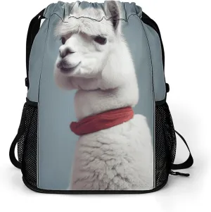Large Sports Drawstring Backpack Alpaca Printed with Dry-Wet Separation | Digital Print Gym Sack | Waterproof Fabric | Shoe Compartment & PVC Pocket | Hydration Mesh for Fitness, Travel, Work
