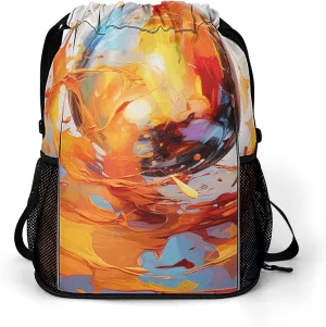 Large Sports Drawstring Backpack Brightly Colored Spheres Printed with Dry-Wet Separation | Digital Print Gym Sack | Waterproof Fabric | Shoe Compartment & PVC Pocket | Hydration Mesh for Fitness, Tra