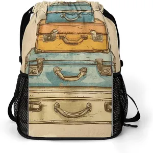 Large Sports Drawstring Backpack Suitcase Retro Style Printed with Dry-Wet Separation | Digital Print Gym Sack | Waterproof Fabric | Shoe Compartment & PVC Pocket | Hydration Mesh for Fitness, Travel,