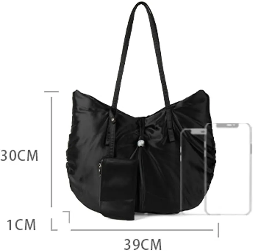 Large Tote Bag Nylon Shoulder Bags for Women Lightweight Foldable Work Purse Top Handle Handbags with Extra Purse