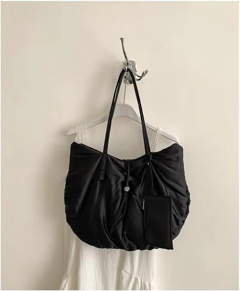 Large Tote Bag Nylon Shoulder Bags for Women Lightweight Foldable Work Purse Top Handle Handbags with Extra Purse
